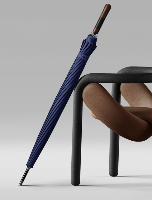 Parapluie de golf coupe-vent avec poign&eacute;e en bois &agrave; ouverture automatique