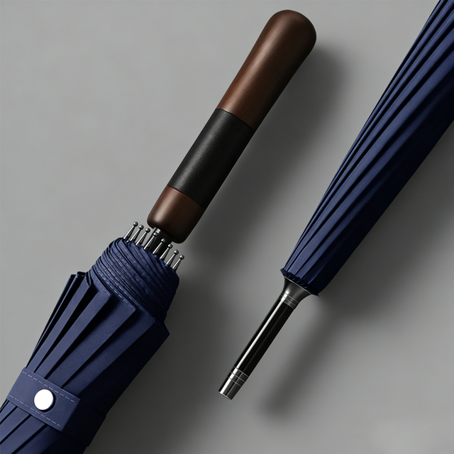 Parapluie de golf coupe-vent avec poign&eacute;e en bois &agrave; ouverture automatique